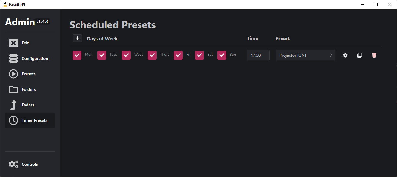 scheduled presets page